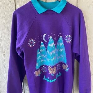 Purple and Blue Graphic Sweatshirt with Winter Scene